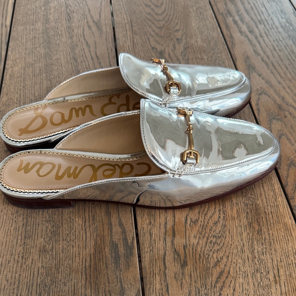 Sam Edelman Metallic Silver Mules with Gold Accent - Picture 2 of 3
